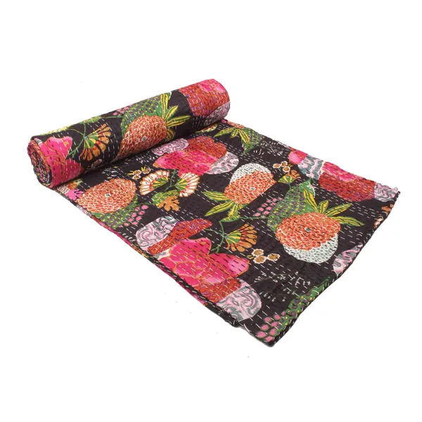 Black_Comfortable_Handcrafted_Cotton_Kantha_Quilt