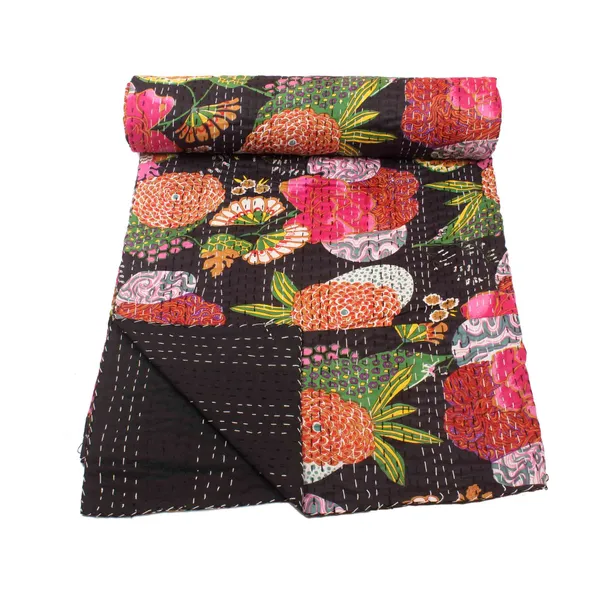 Black_Comfortable_Handcrafted_Cotton_Kantha_Quilt