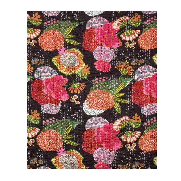 Black_Comfortable_Handcrafted_Cotton_Kantha_Quilt