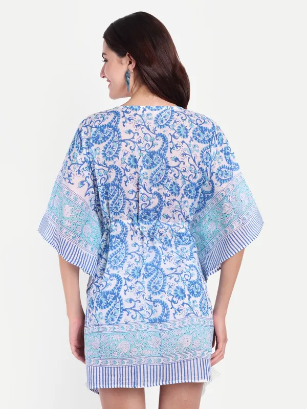 Blue_Handblock_Print_Cotton_Short_Kaftan_For_Women_&_Girls