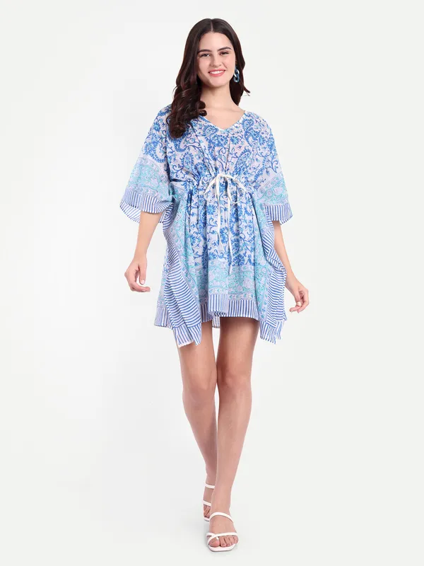 Blue_Handblock_Print_Cotton_Short_Kaftan_For_Women_&_Girls