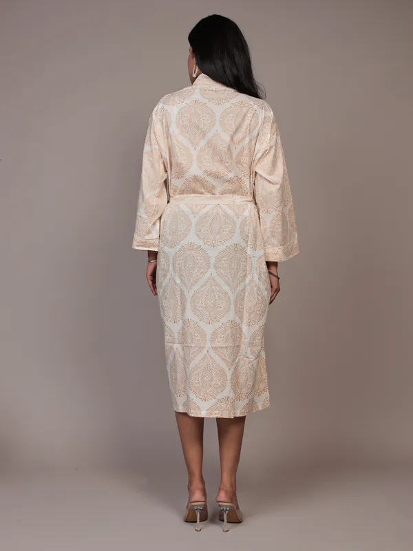 White_&_Brown_Printed_Cotton_Kimono/_Bathrobe_For_Women_&_Girls