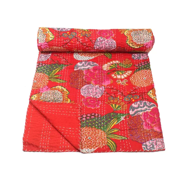 Red_Comfortable_Handcrafted_Cotton_Kantha_Quilt