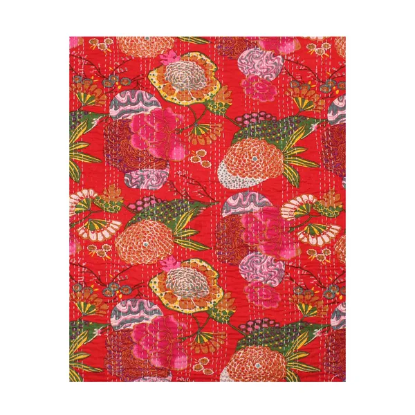 Red_Comfortable_Handcrafted_Cotton_Kantha_Quilt