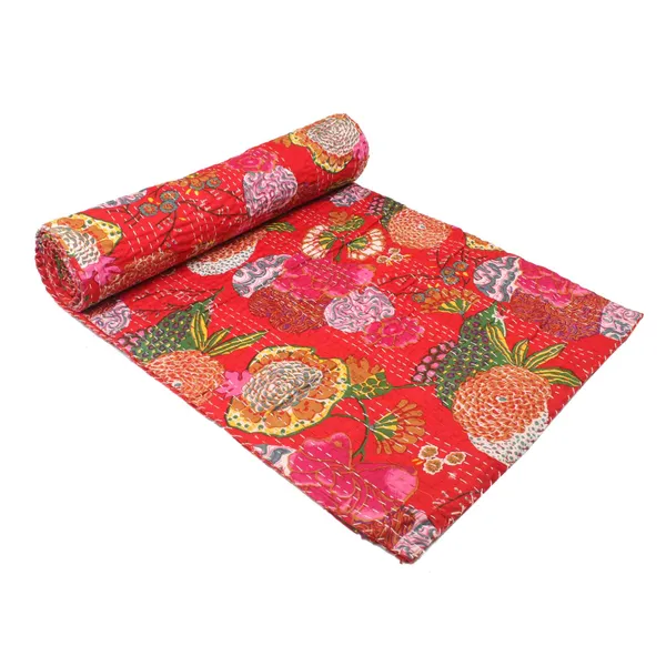 Red_Comfortable_Handcrafted_Cotton_Kantha_Quilt