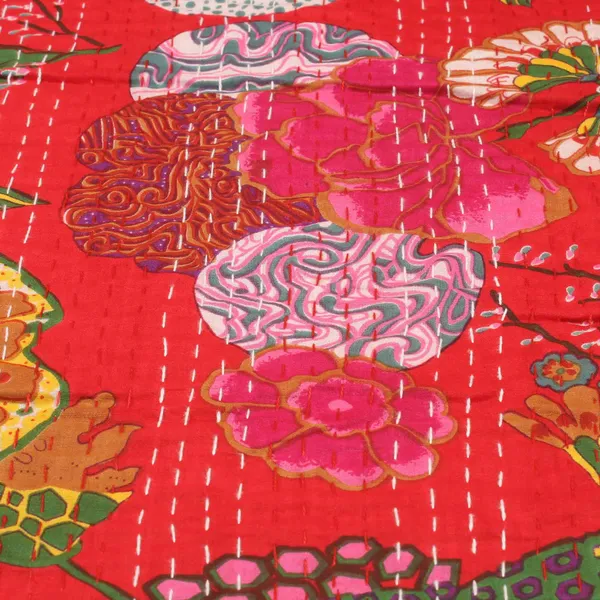 Red_Comfortable_Handcrafted_Cotton_Kantha_Quilt