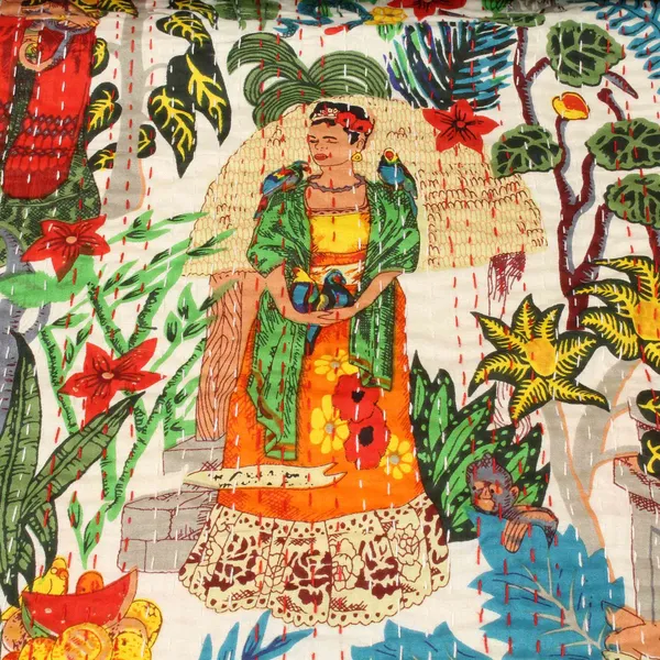 White_Comfortable_Handcrafted_Cotton_Kantha_Quilt