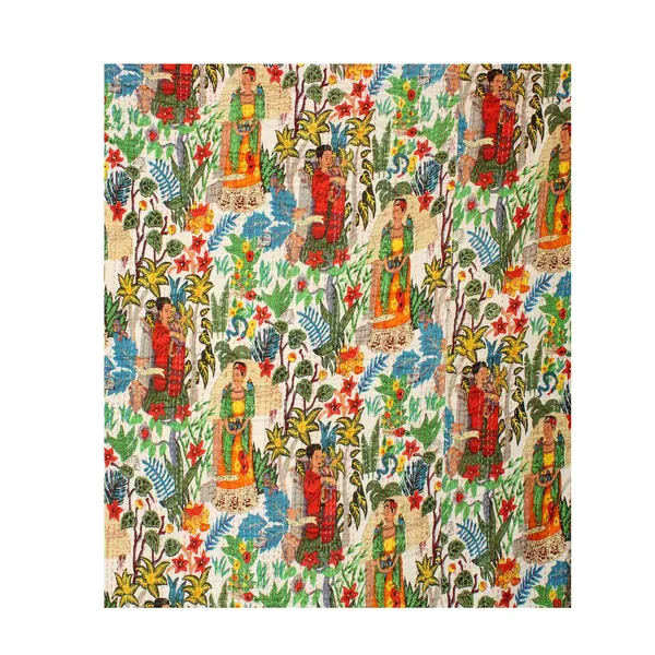 White_Comfortable_Handcrafted_Cotton_Kantha_Quilt