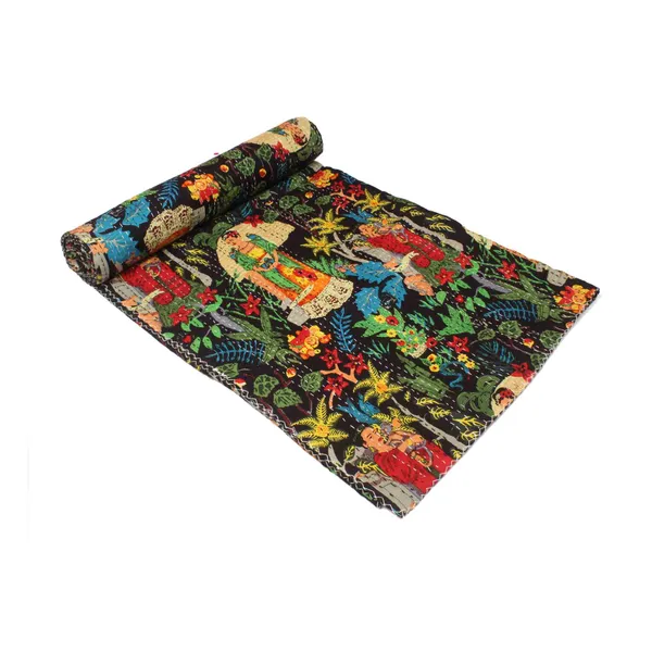 Black_Comfortable_Handcrafted_Cotton_Kantha_Quilt