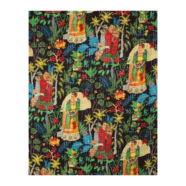 Black_Comfortable_Handcrafted_Cotton_Kantha_Quilt