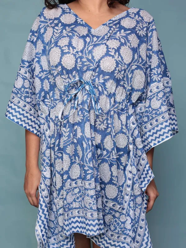 Blue_Handblock_Print_Cotton_Short_Kaftan_For_Women_&_Girls