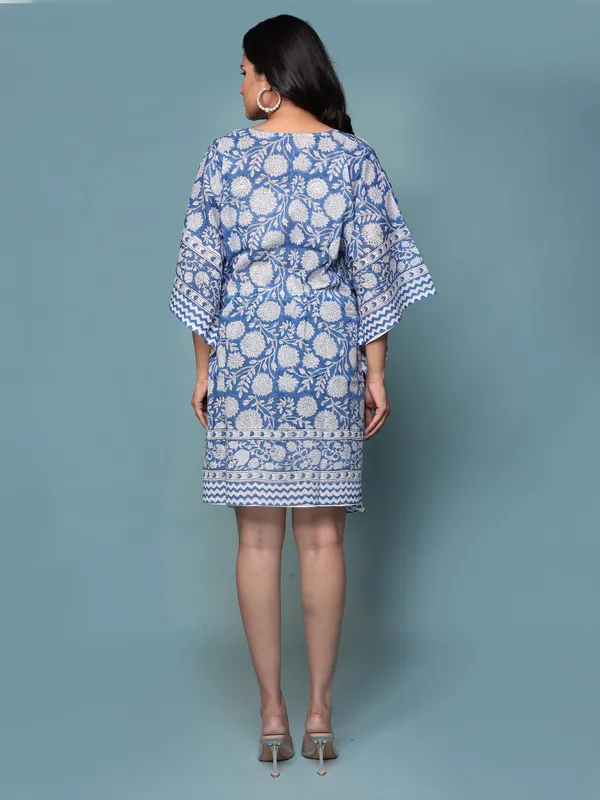 Blue_Handblock_Print_Cotton_Short_Kaftan_For_Women_&_Girls