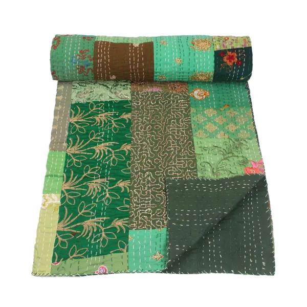 Green_Handcrafted_Semi_Silk_Khambadiya_Kantha_Quilt