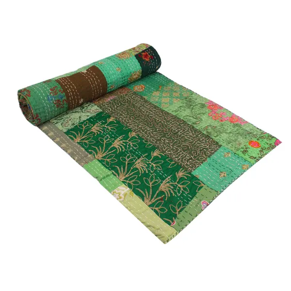 Green_Handcrafted_Semi_Silk_Khambadiya_Kantha_Quilt