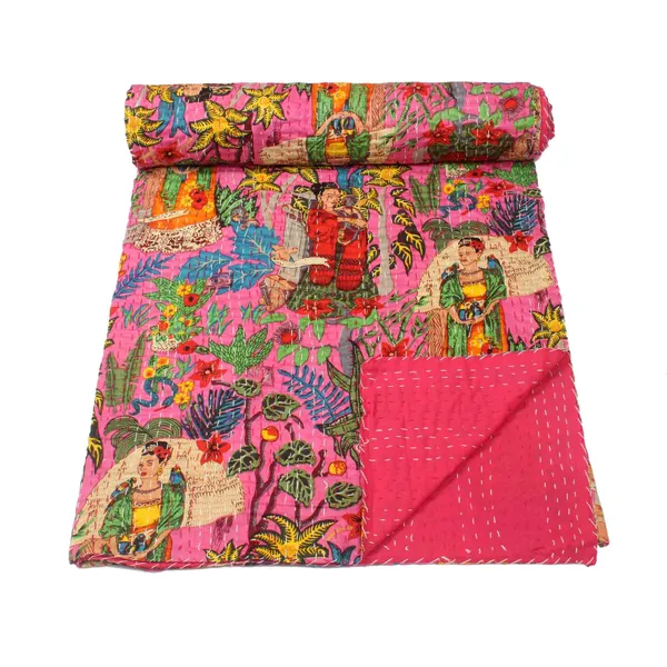 Pink_Comfortable_Handcrafted_Cotton_Kantha_Quilt