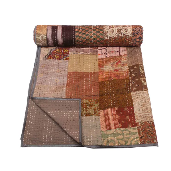 Brown_Luxurious_Handcrafted_Silk_Patch_Work_Quilt
