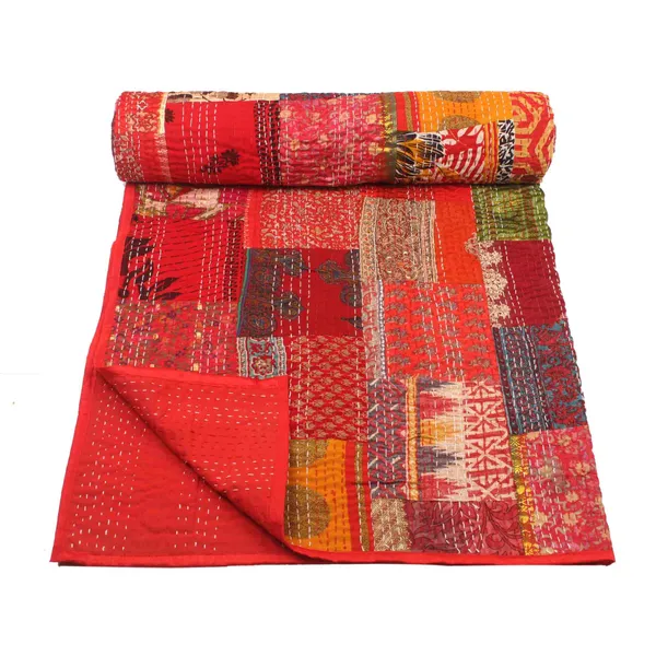 Red_Luxurious_Handcrafted_Silk_Patch_Work_Quilt