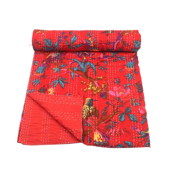Red_Comfortable_Handcrafted_Cotton_Kantha_Quilt