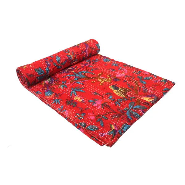 Red_Comfortable_Handcrafted_Cotton_Kantha_Quilt