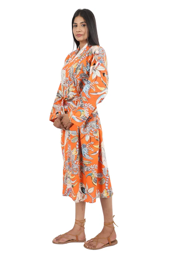 Orange_Monkey_Printed_Cotton_Kimono/_Bathrobe_For_Women_&_Girls