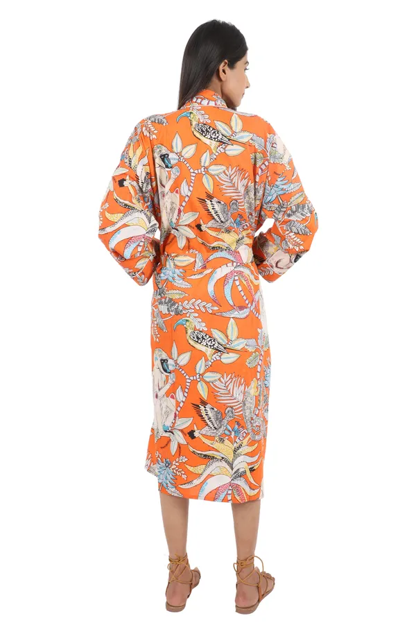 Orange_Monkey_Printed_Cotton_Kimono/_Bathrobe_For_Women_&_Girls