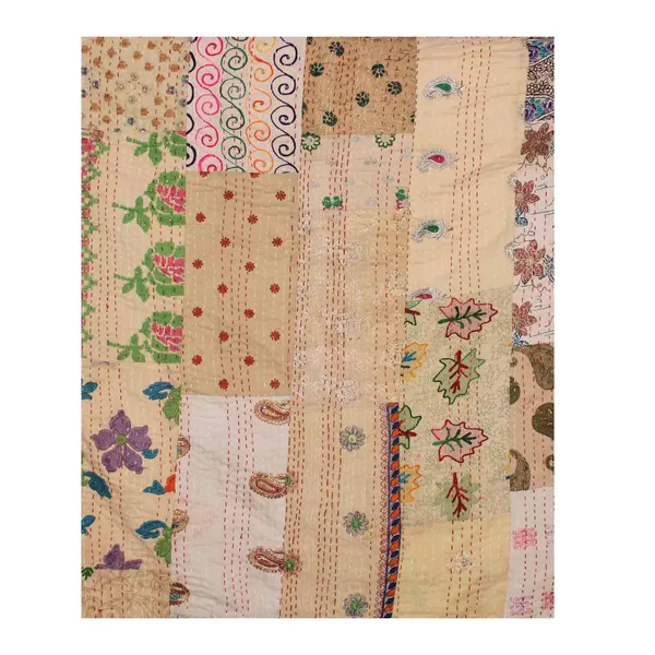 Beige_Handcrafted_Semi_Silk_Khambadiya_Kantha_Quilt
