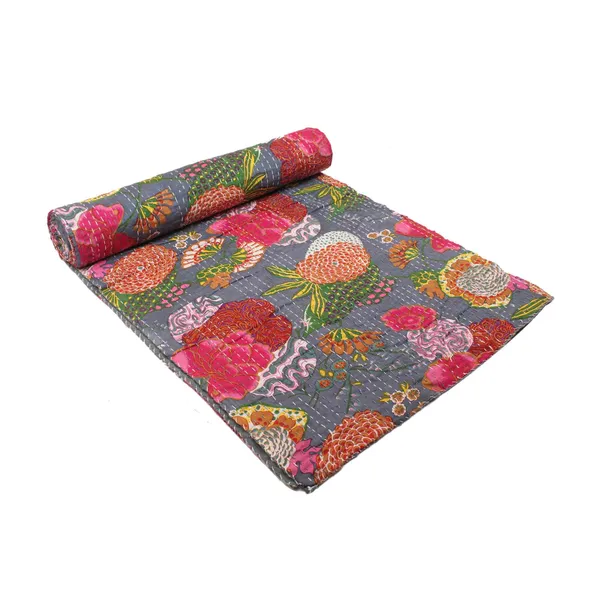 Grey_Comfortable_Handcrafted_Cotton_Kantha_Quilt