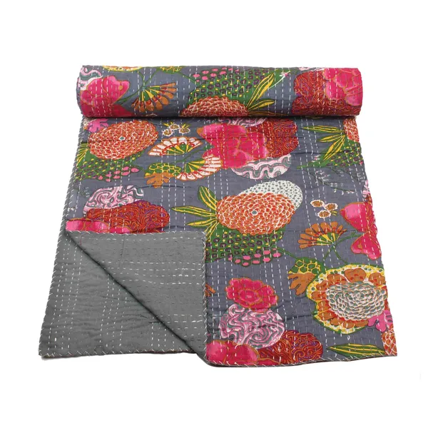 Grey_Comfortable_Handcrafted_Cotton_Kantha_Quilt
