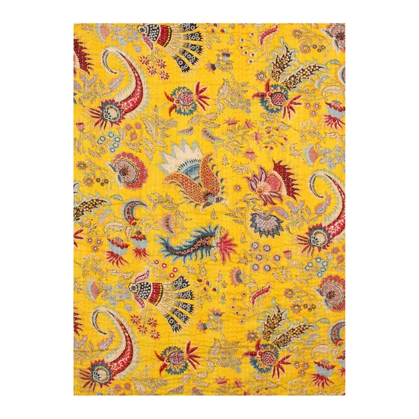 Yellow_Comfortable_Handcrafted_Cotton_Kantha_Quilt