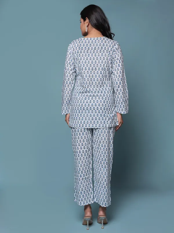White_Hand_Block_Print_Pure_Cotton_Nightsuit_For_Women_&_Girls