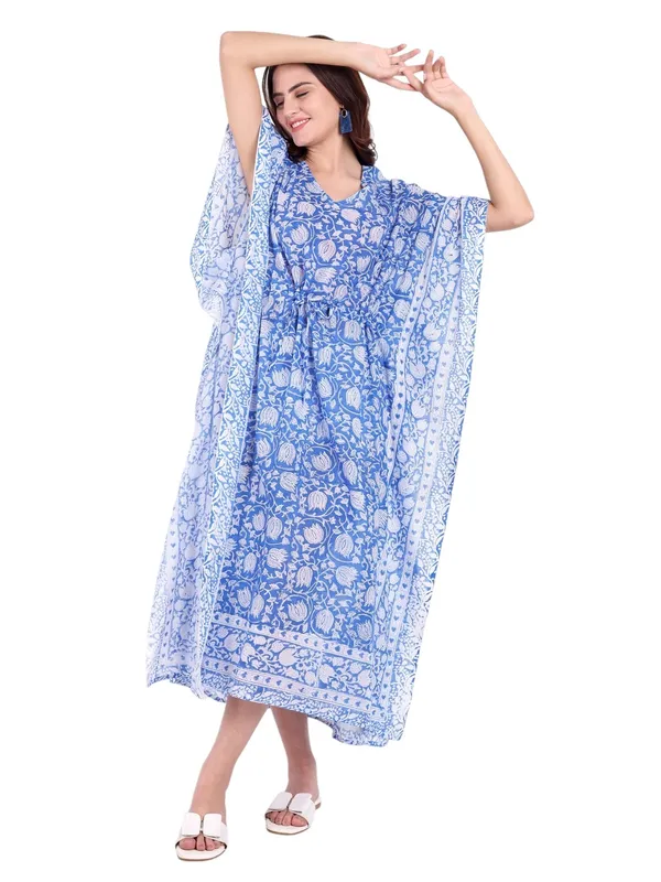 Blue_Handblock_Print_Cotton_Long_Kaftan_For_Women_&_Girls