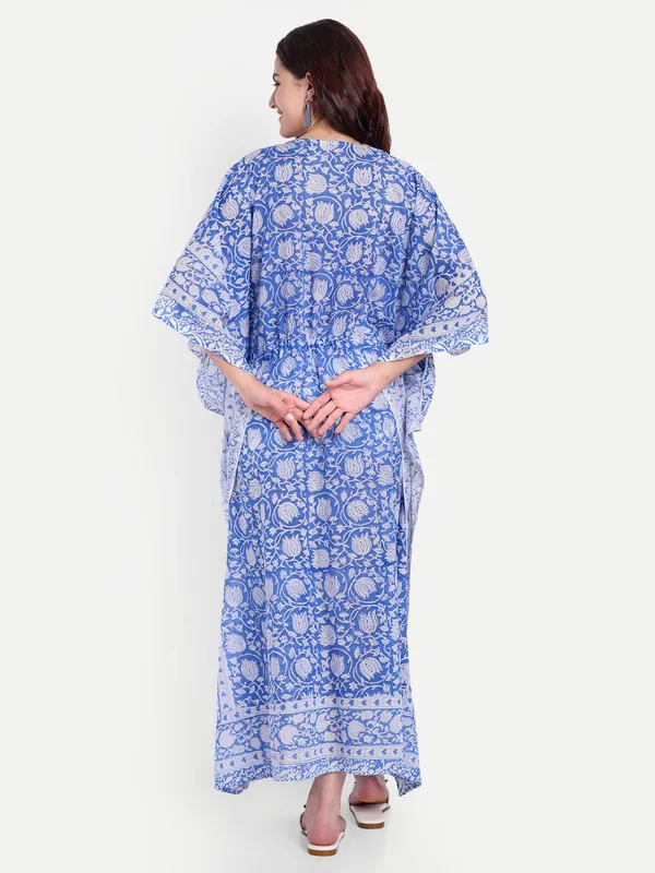 Blue_Handblock_Print_Cotton_Long_Kaftan_For_Women_&_Girls
