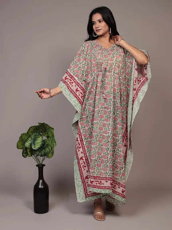 Beige_Handblock_Print_Cotton_Long_Kaftan_For_Women_&_Girls