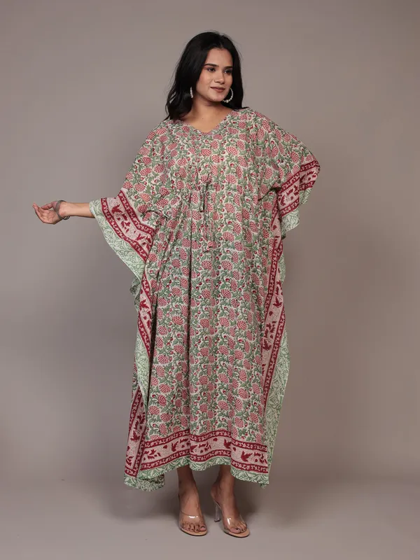 Beige_Handblock_Print_Cotton_Long_Kaftan_For_Women_&_Girls