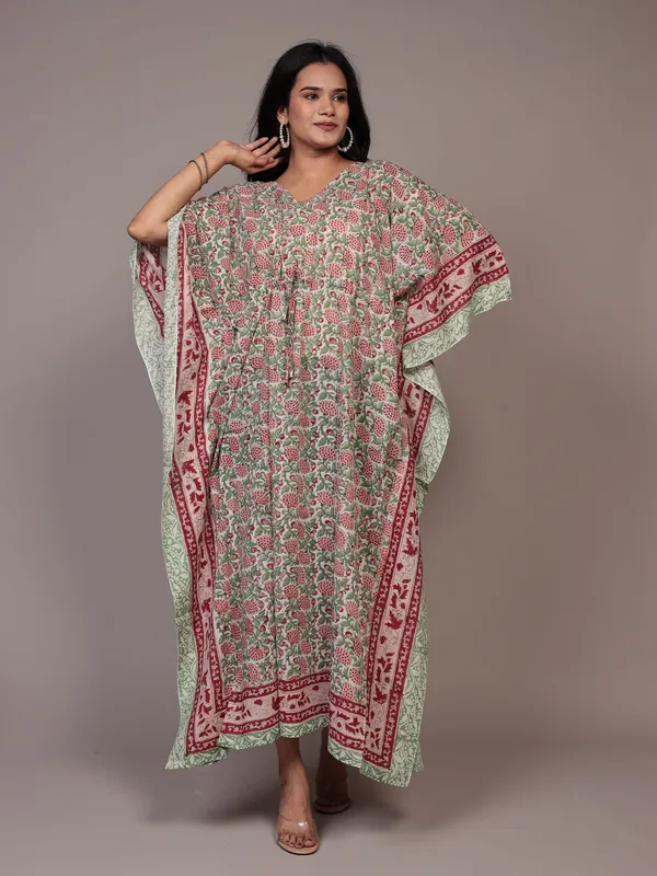 Beige_Handblock_Print_Cotton_Long_Kaftan_For_Women_&_Girls