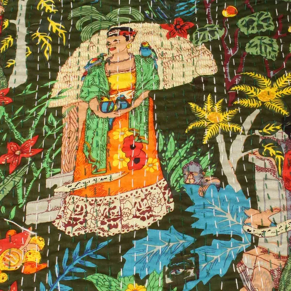 Green_Comfortable_Handcrafted_Cotton_Kantha_Quilt