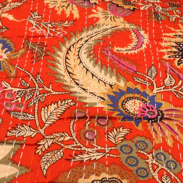 Orange_Comfortable_Handcrafted_Cotton_Kantha_Quilt