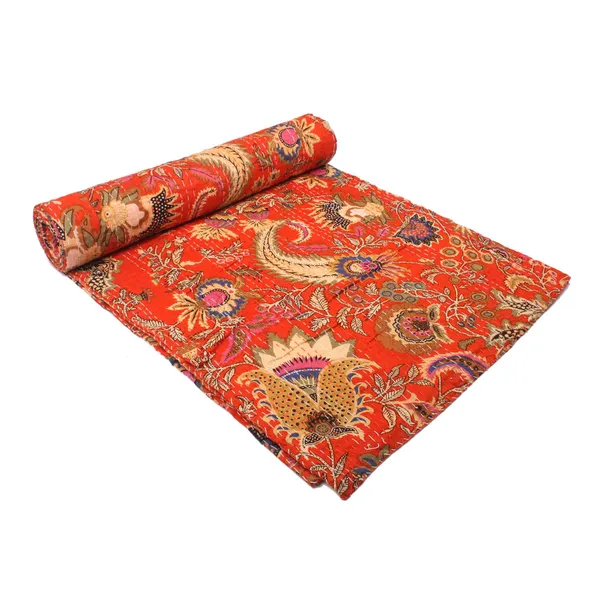 Orange_Comfortable_Handcrafted_Cotton_Kantha_Quilt