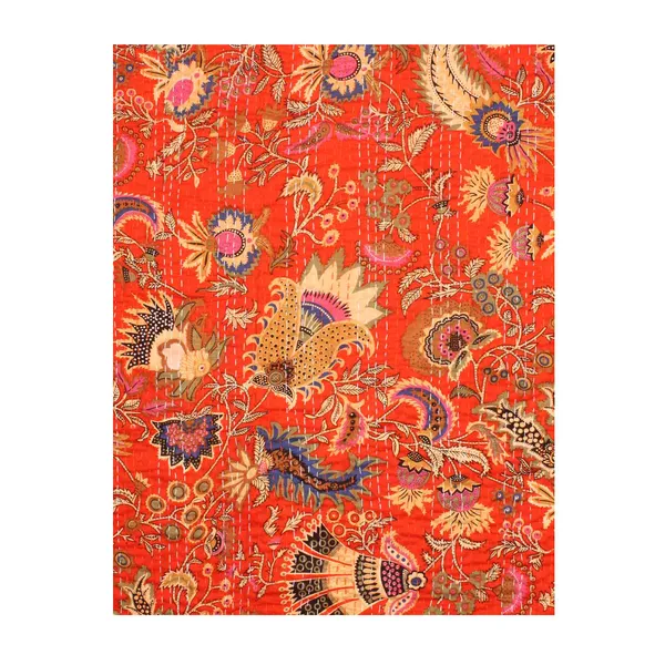 Orange_Comfortable_Handcrafted_Cotton_Kantha_Quilt