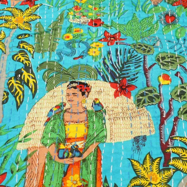 Turquoise_Comfortable_Handcrafted_Cotton_Kantha_Quilt