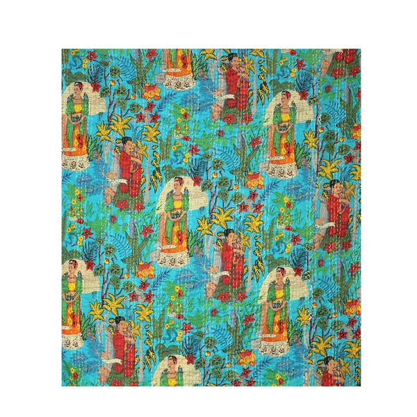 Turquoise_Comfortable_Handcrafted_Cotton_Kantha_Quilt