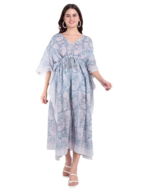 Grey_Handblock_Print_Cotton_Long_Kaftan_For_Women_&_Girls