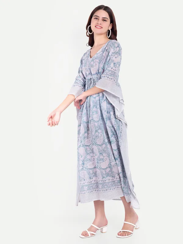 Grey_Handblock_Print_Cotton_Long_Kaftan_For_Women_&_Girls