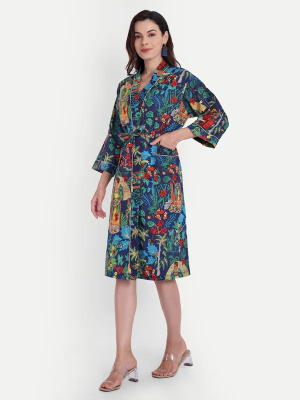 Blue_Printed_Cotton_Kimono/_Bathrobe_For_Women_&_Girls