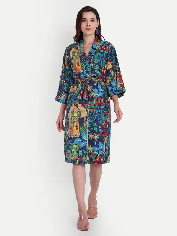 Blue_Printed_Cotton_Kimono/_Bathrobe_For_Women_&_Girls