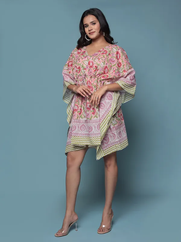Peach_Handblock_Print_Cotton_Short_Kaftan_For_Women_&_Girls