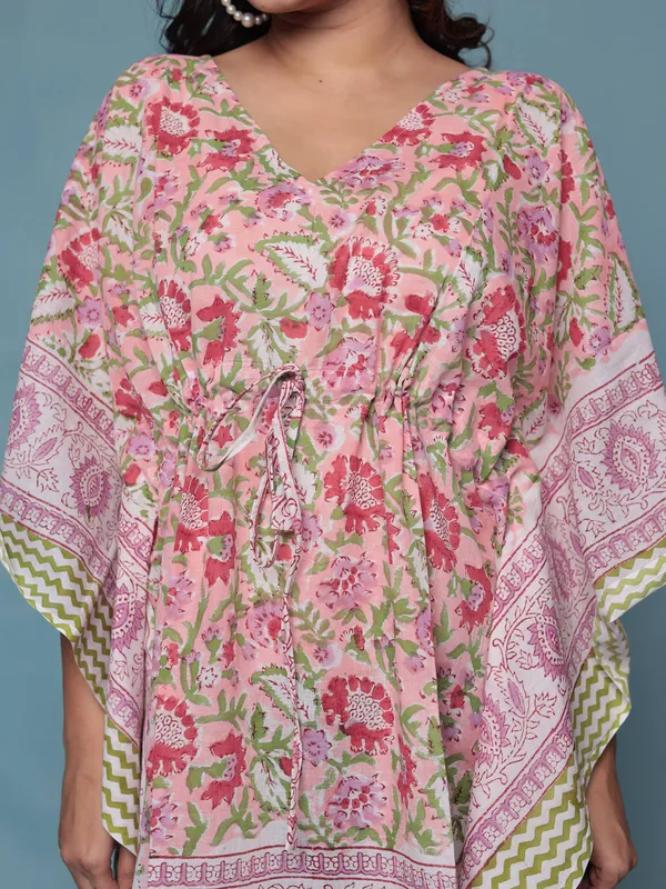 Peach_Handblock_Print_Cotton_Short_Kaftan_For_Women_&_Girls