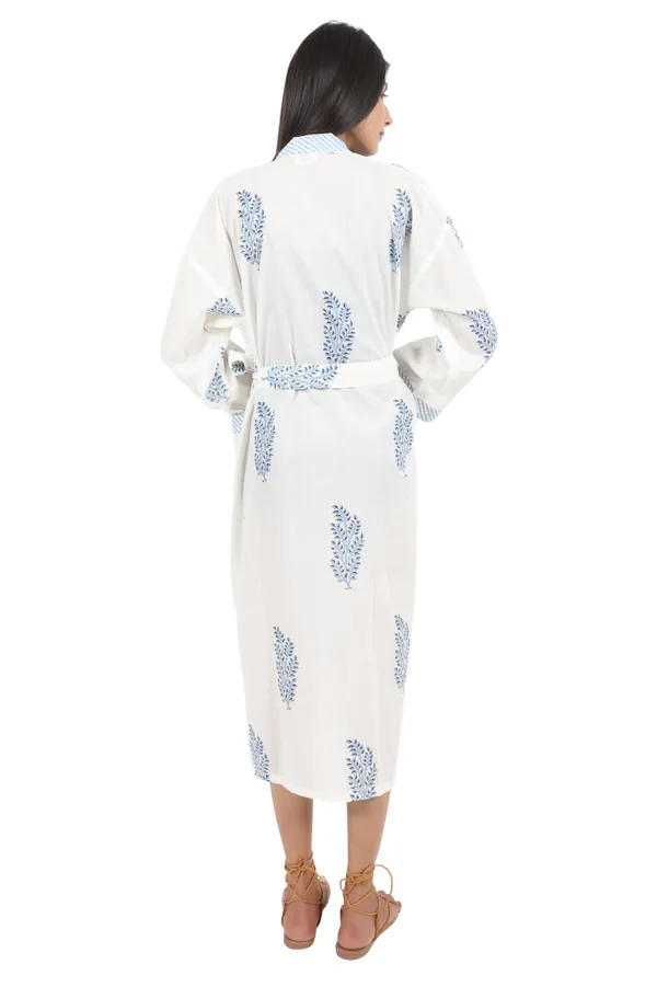 White_&_Blue_Handblock_Print_Cotton_Kimono/_Bathrobe_For_Women_&_Girls
