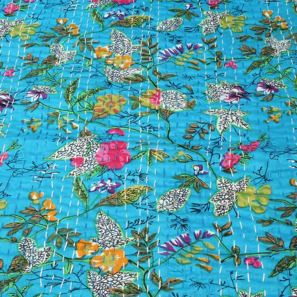 Turquoise_Comfortable_Handcrafted_Cotton_Kantha_Quilt