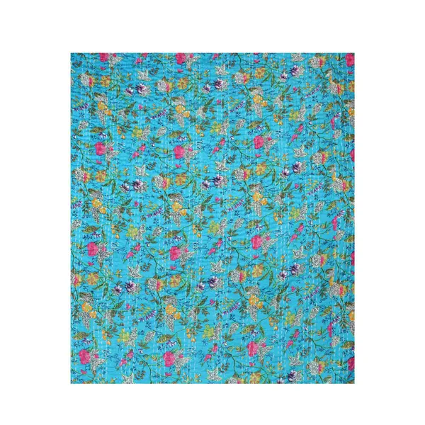 Turquoise_Comfortable_Handcrafted_Cotton_Kantha_Quilt